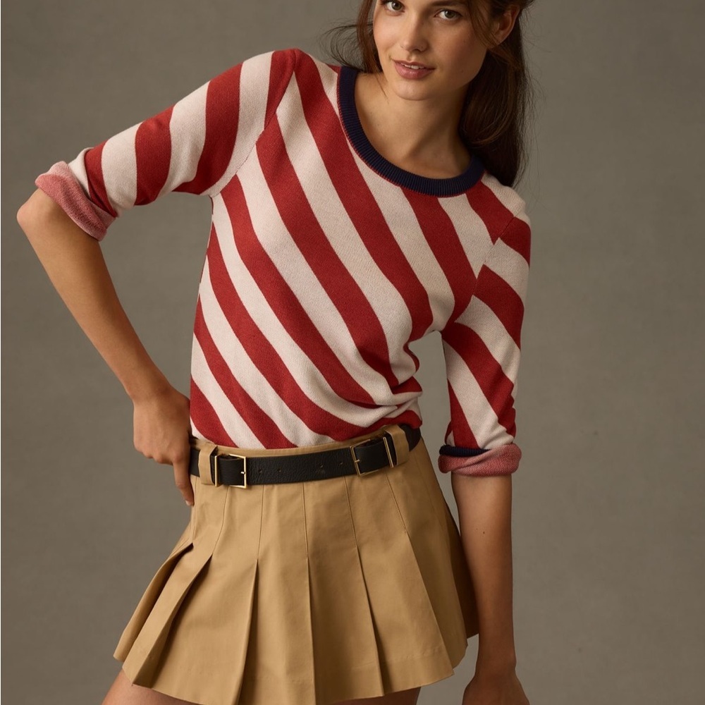 Maeve Striped Pullover Sweater Red Cedar White Stripe Coastal Sz M
